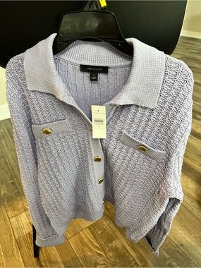 Ann Taylor Lavender Knit Button-Front Cardigan with Gold Buttons